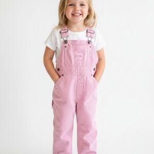 Key Industries Pink Hickory Stripe Overalls Toddler Size 4T Cotton